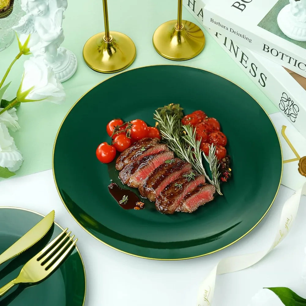 Green Gold Plastic Dinnerware Set 350 Pcs Disposable Plates And Cups For Party