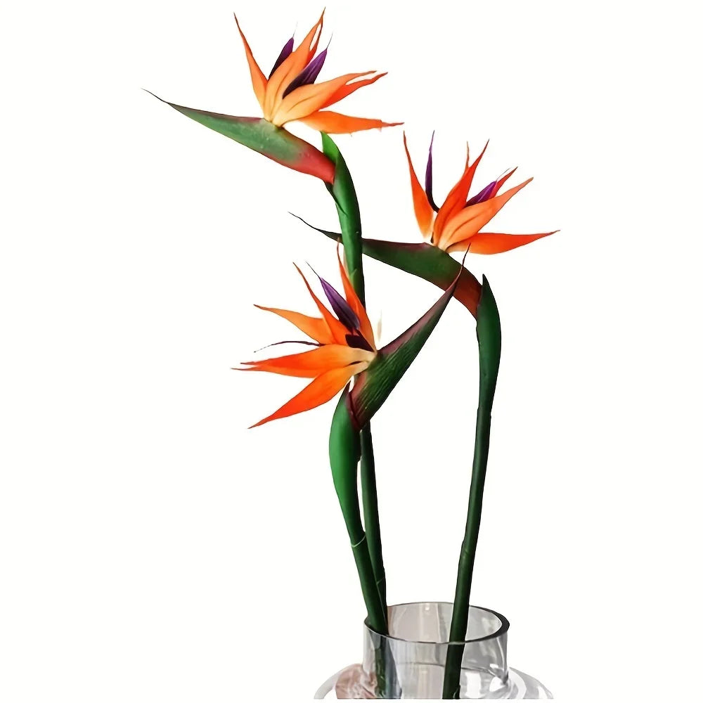 3 Piece Artificial Bird Of Paradise Flowers 24 Inch Long Stems For Home Decor