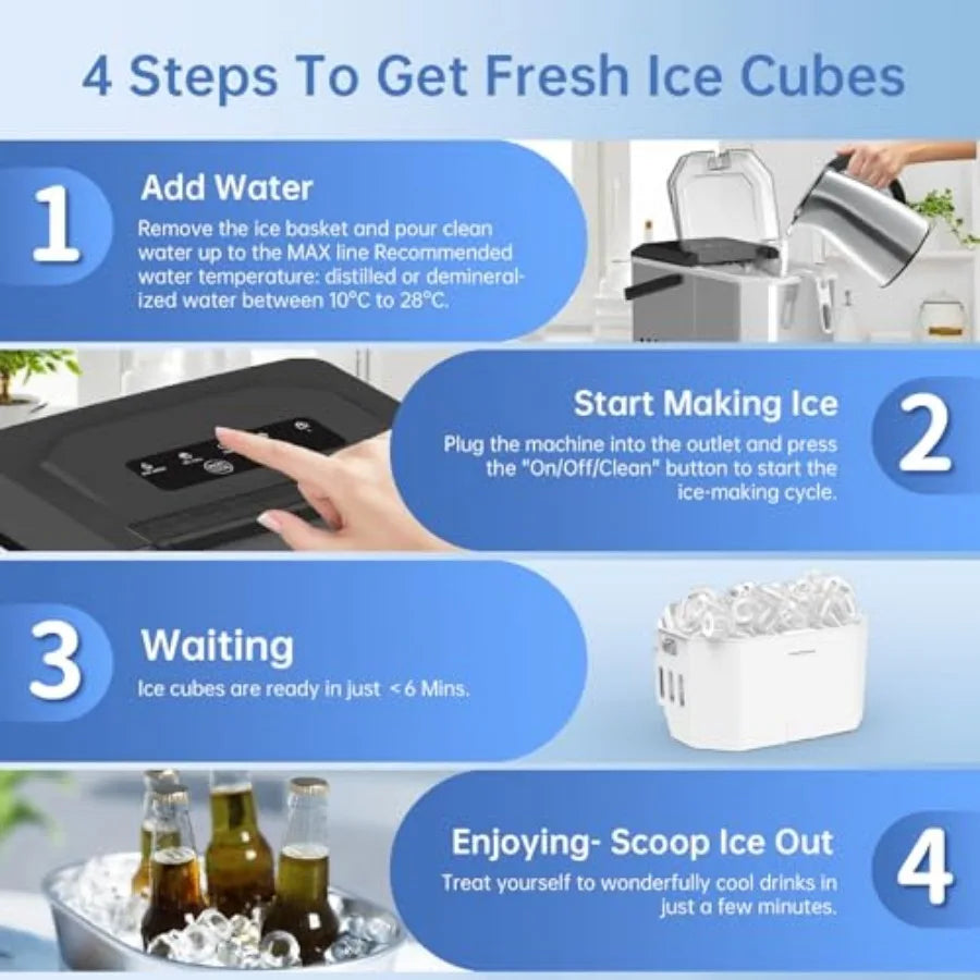 Stainless Steel Ice Maker Self Cleaning 12kg 24H Two Sizes 9 Ice Cube Ready