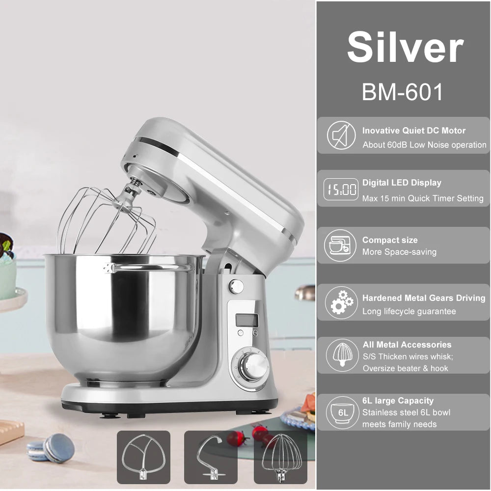 BioloMix 6 Speed Stand Mixer And Blender 1200W 6L Quiet Kitchen Appliance