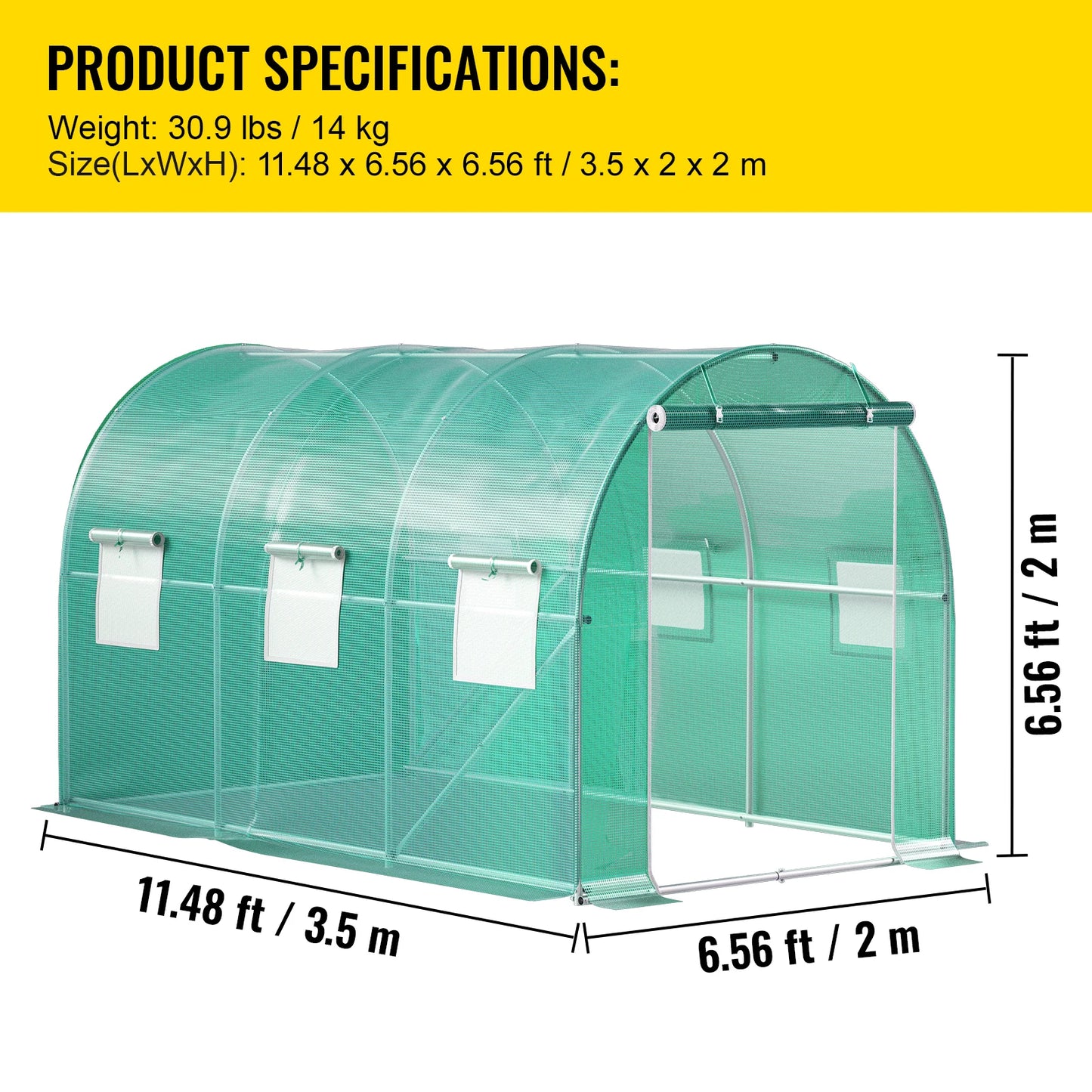 VEVOR Walk-in Tunnel Greenhouse Galvanized Frame & Waterproof Cover 10x7x7/12x7x7/15x7x7/20x10x7 ft Greenhouses & Cold Frames