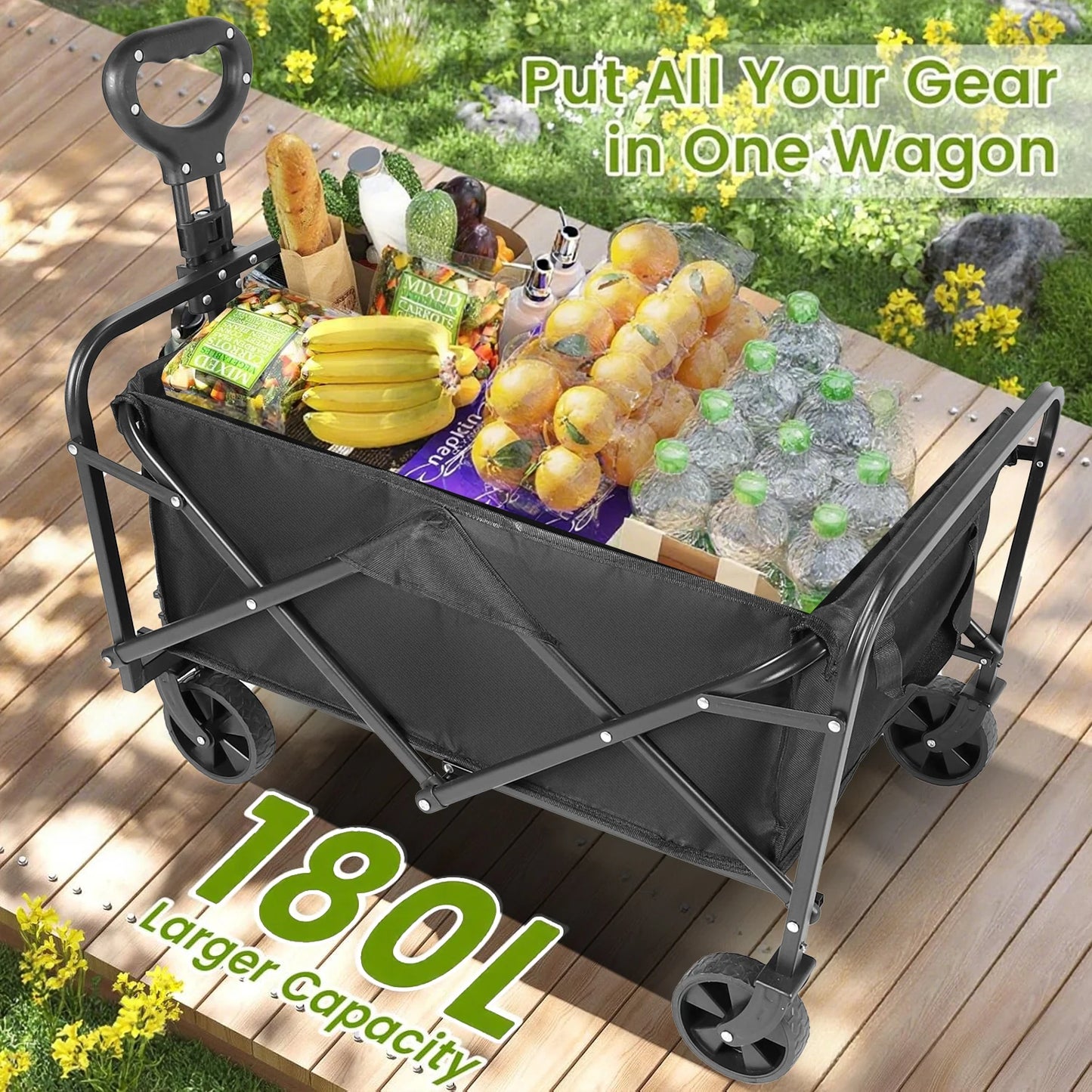 Heavy Duty Foldable Wagon Cart With All Terrain Wheels For Groceries And Beach