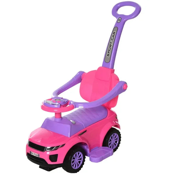 Pink Three In One Push Car For Toddlers Ride On With Horn Music Lights Safe Bar