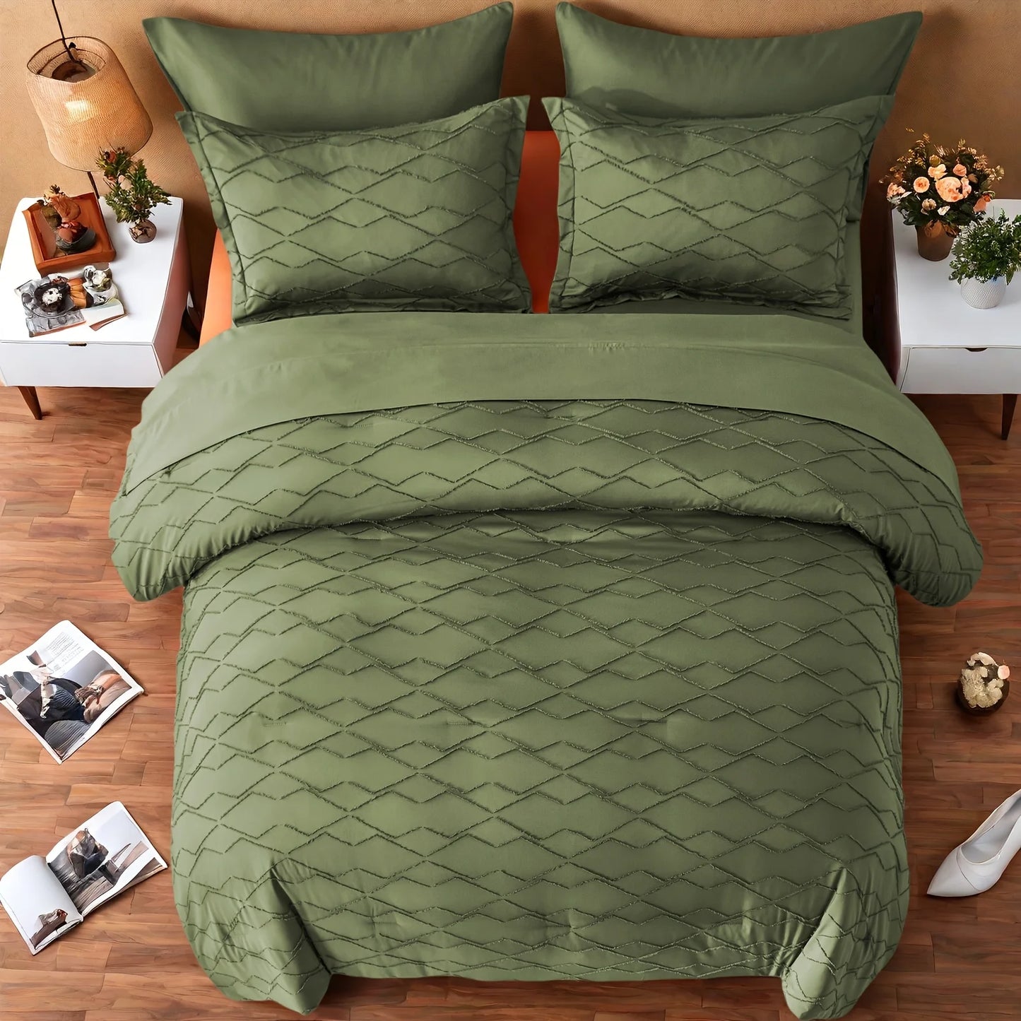 Boho Farmhouse Comforter Set Queen King Size Bed In A Bag Geometric Tufted