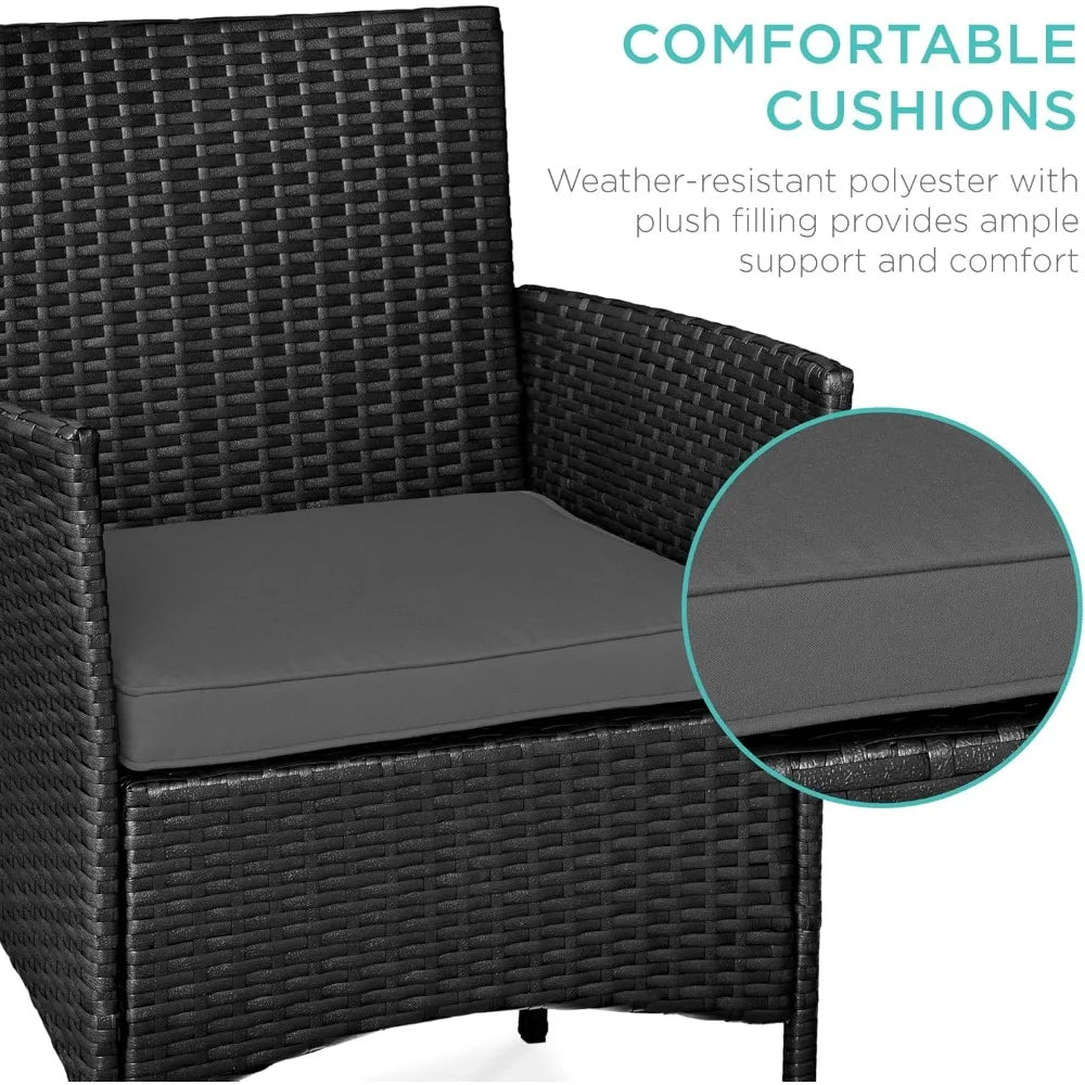 3-Piece Outdoor Wicker Conversation Bistro Set, Space Saving Patio Furniture for Garden w/Side Table