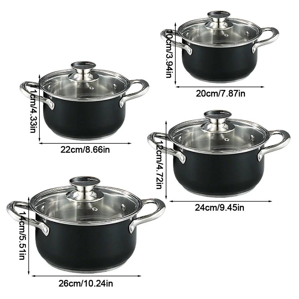Eight Piece Stainless Steel Cookware Set With Glass Lid