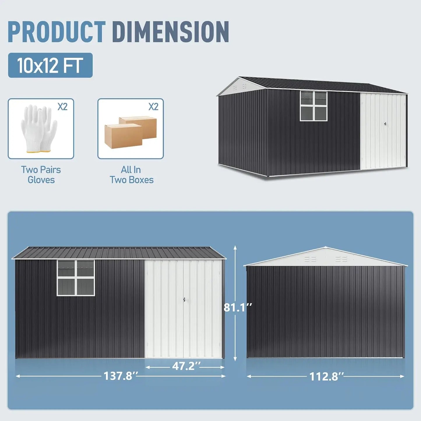 VIWAT 10x12 To 12x14 Ft Outdoor Metal Storage Shed With Lockable Window