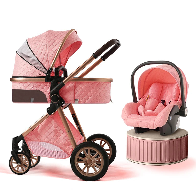 Luxury Baby Stroller 3 In 1 High Landscape Pushchair Infant Carrier