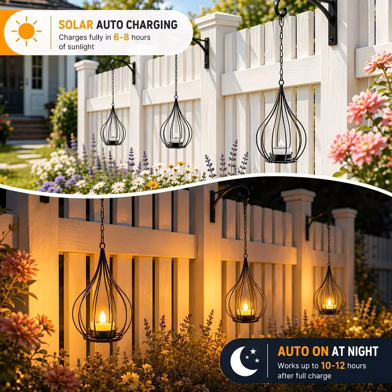 2 Pack Solar Lanterns Outdoor Waterproof,Hanging Solar Lights Outdoor with Flickering Flameless Candle,Gifts for Women Mom Grandma,Outdoor Solar Lanterns for Garden Patio Backyard Pathway Decor