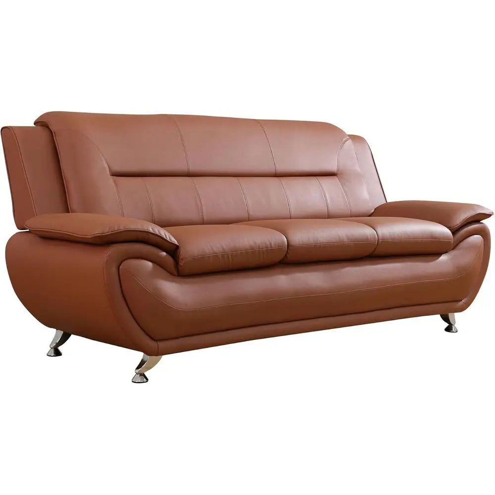 Orange Modern Leather Sofa Set With Pillow Top Armrests 3 Seater