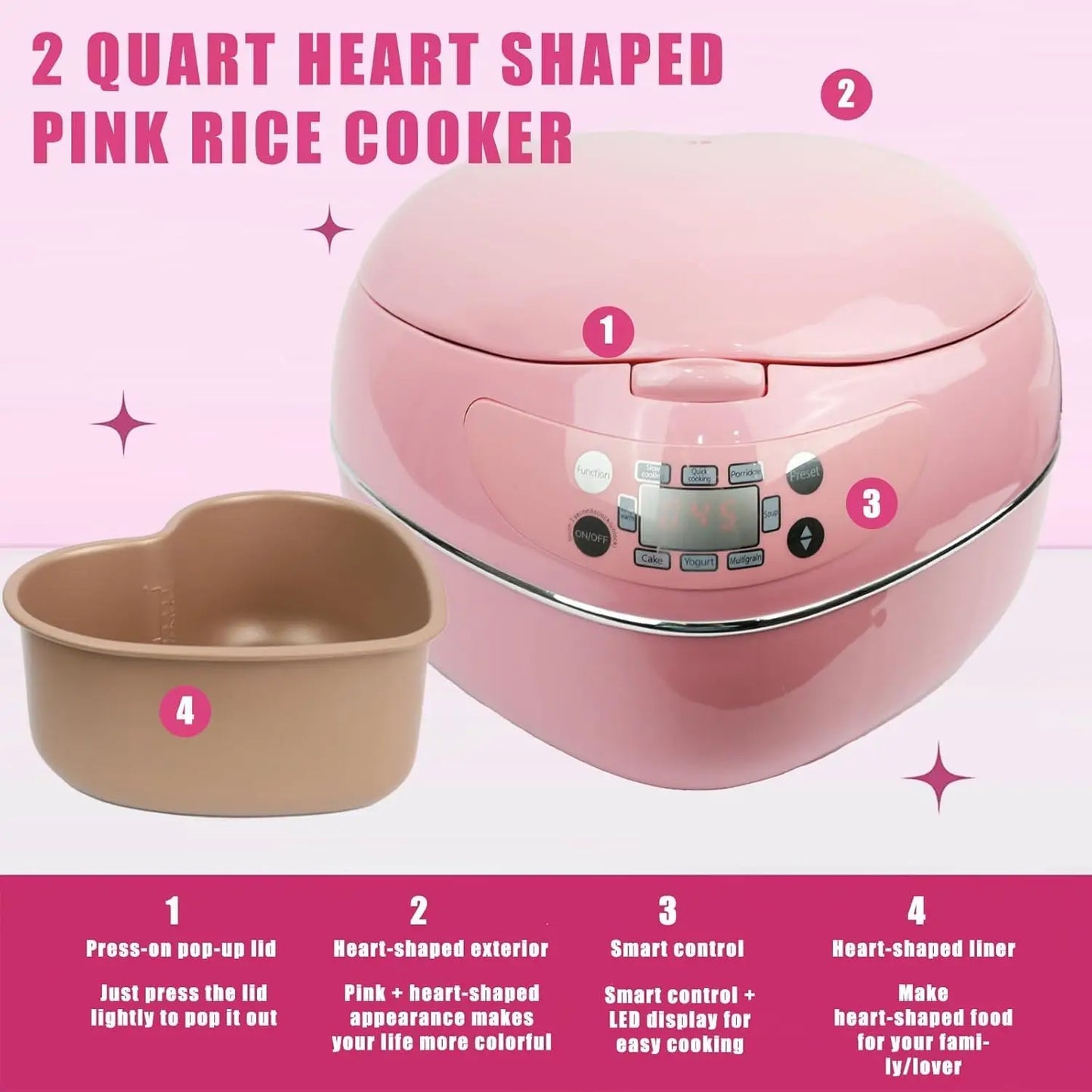 Pink Smart Rice Cooker 8 Cup With Delay Timer Thermostat