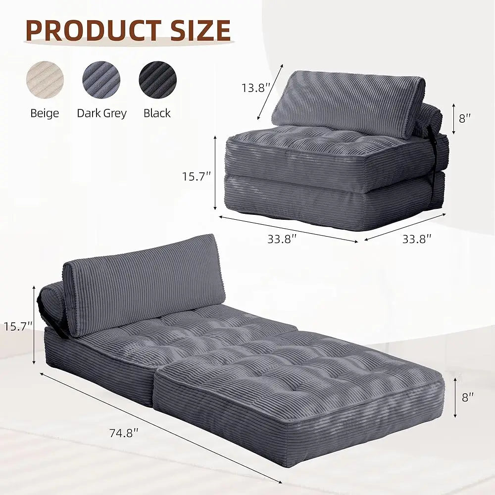 Folding Sofa Bed Convertible Chair With Corduroy Fabric