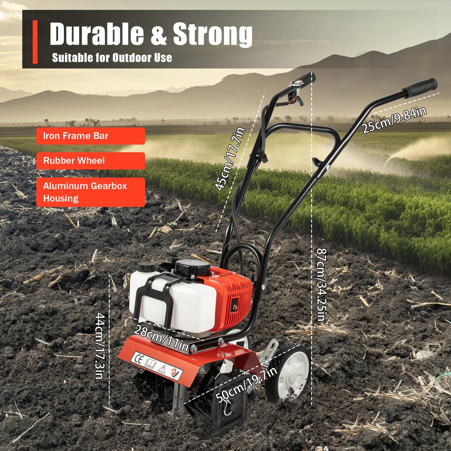 52cc Gas Tiller Cultivator 2 Stroke Mini Rotovator 7000 RPM