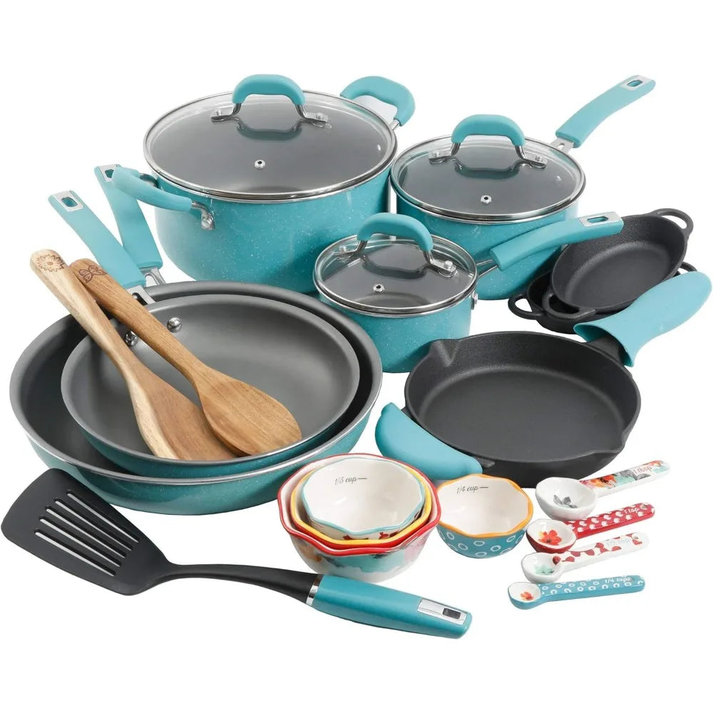 The Pioneer Woman Speckle 24 Piece Turquoise Cookware Set