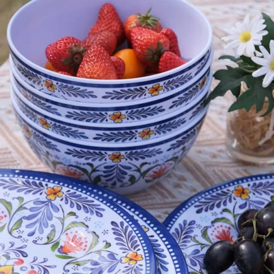 Melamine Dinnerware Set 12 Piece Serves Four Unbreakable Plates and Bowls