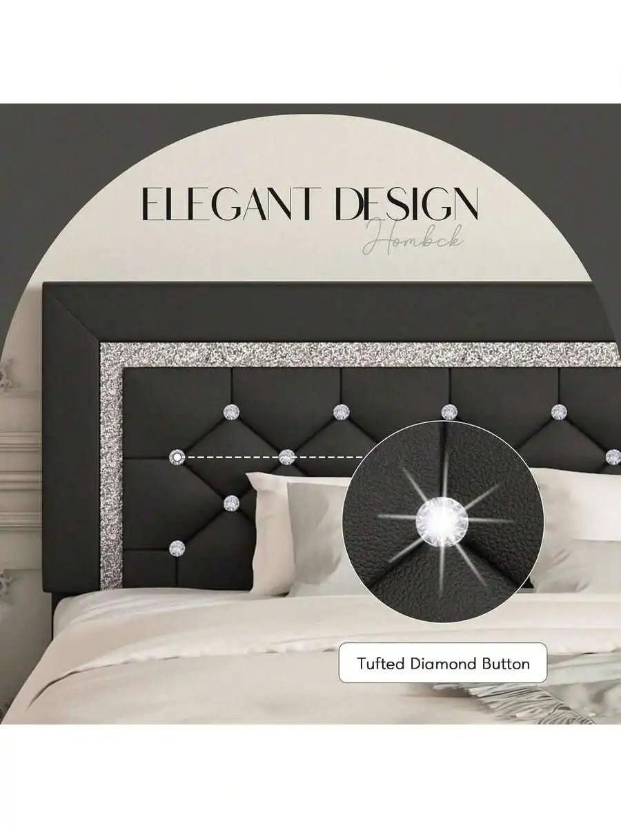 Twin/ Full/ Queen/ King Size Bed Frame, Upholstered Bed Frame With Diamond Headboard And Footboard, Pearl White/ Beige/ Black/ Grey/ Pink/ Purple/ Green