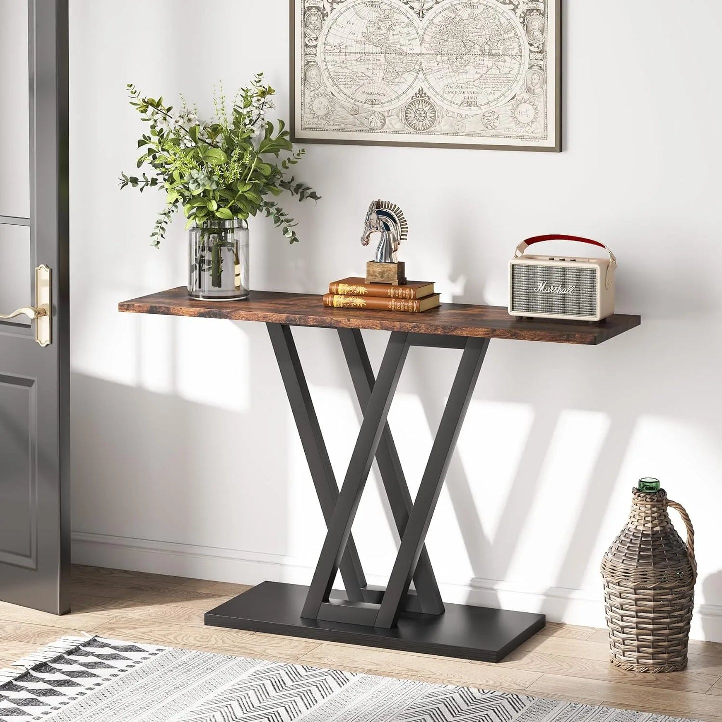 Industrial Rustic Brown Console Table 43 Inch Hallway Entryway Sofa Table