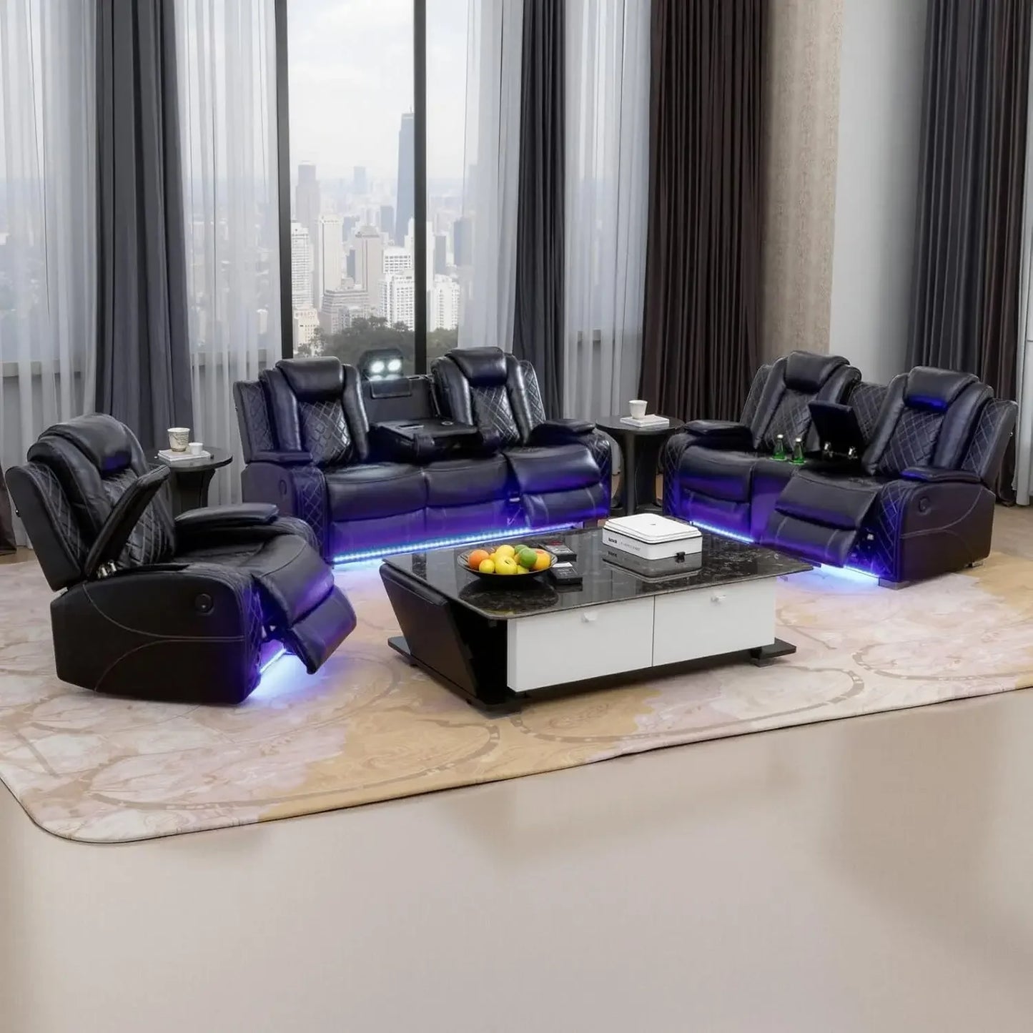 Hot salesPower Living Room Furniture Sets,Electric Recliner Chair with LED Light,Sectional Sofa Loveseat with Wireless Charging