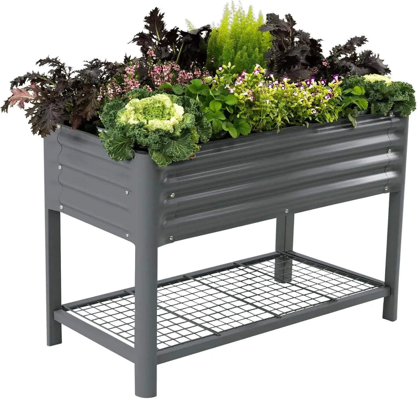 Elevated Garden Bed-V Series, Raised Garden Beds with Legs & Storage Rack for Lawn & Patio, Outdoor Planter Box for Gardening