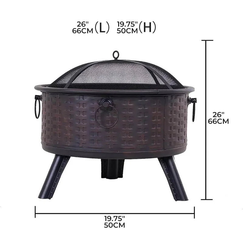 26 Inch Outdoor Wood Burning Fire Pit With Poker And Cover