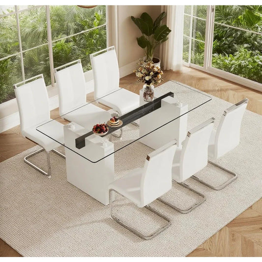 71Inch Glass Dining Table Set For 6 With Tempered Glass