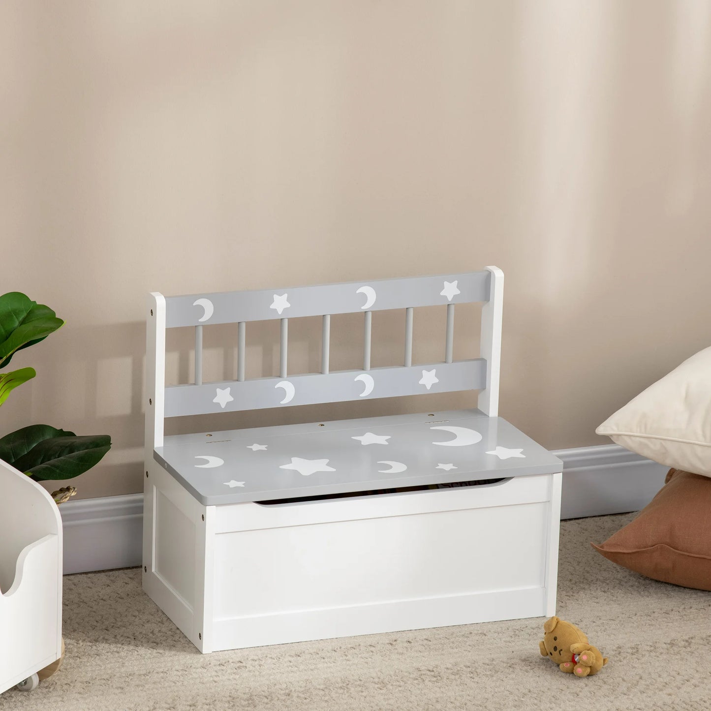Toy Chest Storage Bench Cabinet Pneumatic Rod Grey Kids