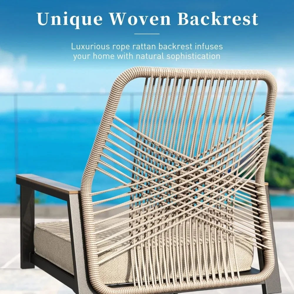 Patio Dining Set 5 Piece, 4 x Woven Rattan Swivel Chairs with Waterproof Cushion, 42” Metal Round Dining Table