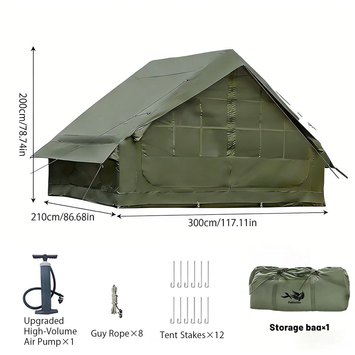 PAKICETUS Luxury Inflatable Camping Tent with Skylight Quick Setup Blow Up Tent with Air Pump 4-6 Persons Large Family Portable Outdoor Tent for Camping Hiking Backyard