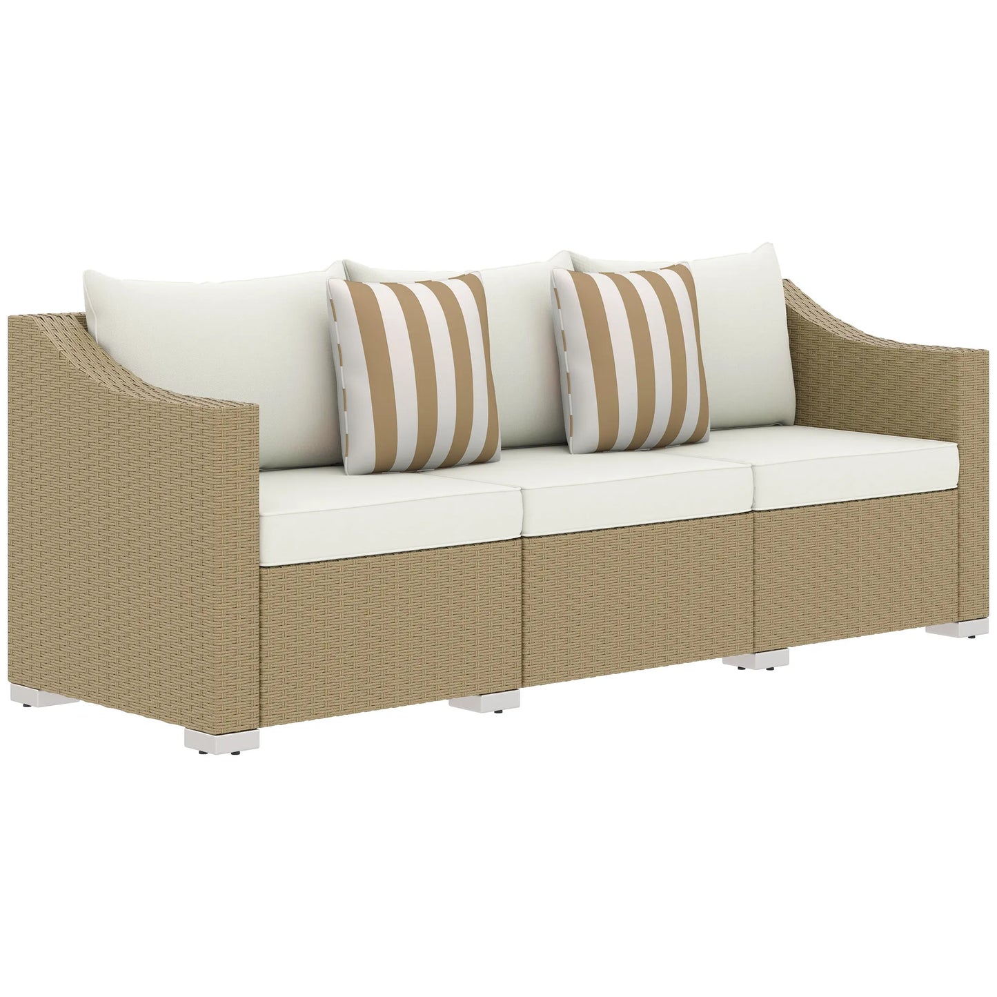 Outsunny 3 Seater Outdoor Rattan Sofa With Cushions Cream White Patio Couch