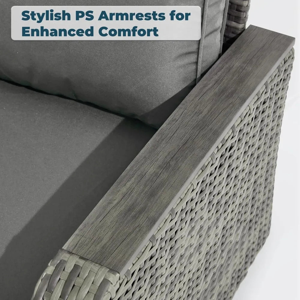 3 Piece Outdoor Wicker Patio Set With Swivel Chairs And Side Table Grey