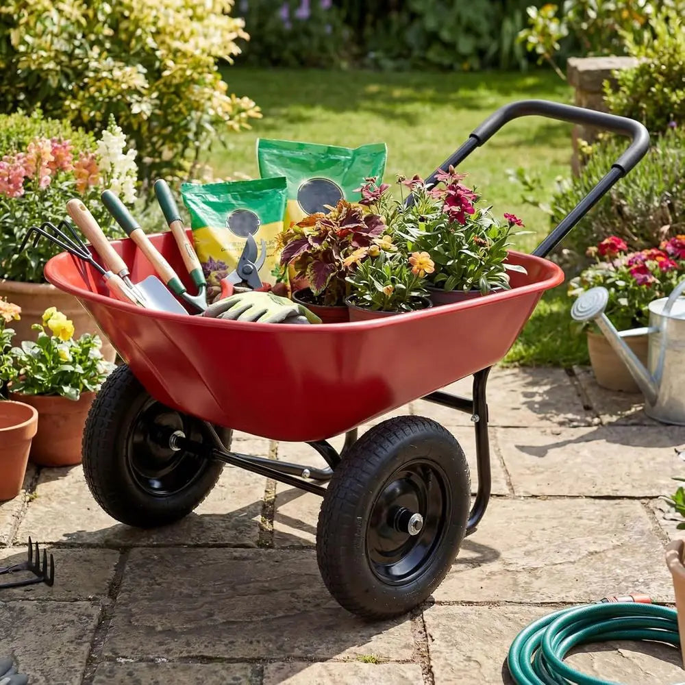 2 Wheel Wheelbarrow With 14 Inch Pneumatic Rubber Tires 330 Lb Capacity