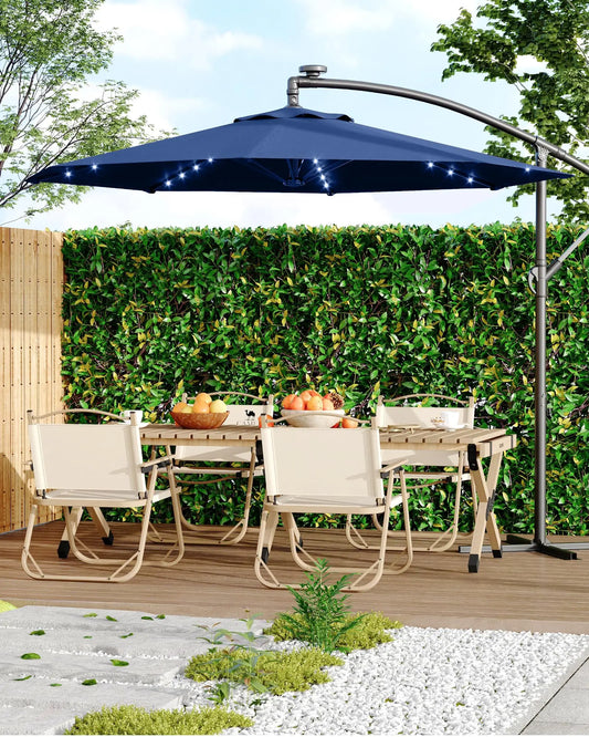 10Ft Cantilever Offset Patio Umbrella With Solar LED Lights