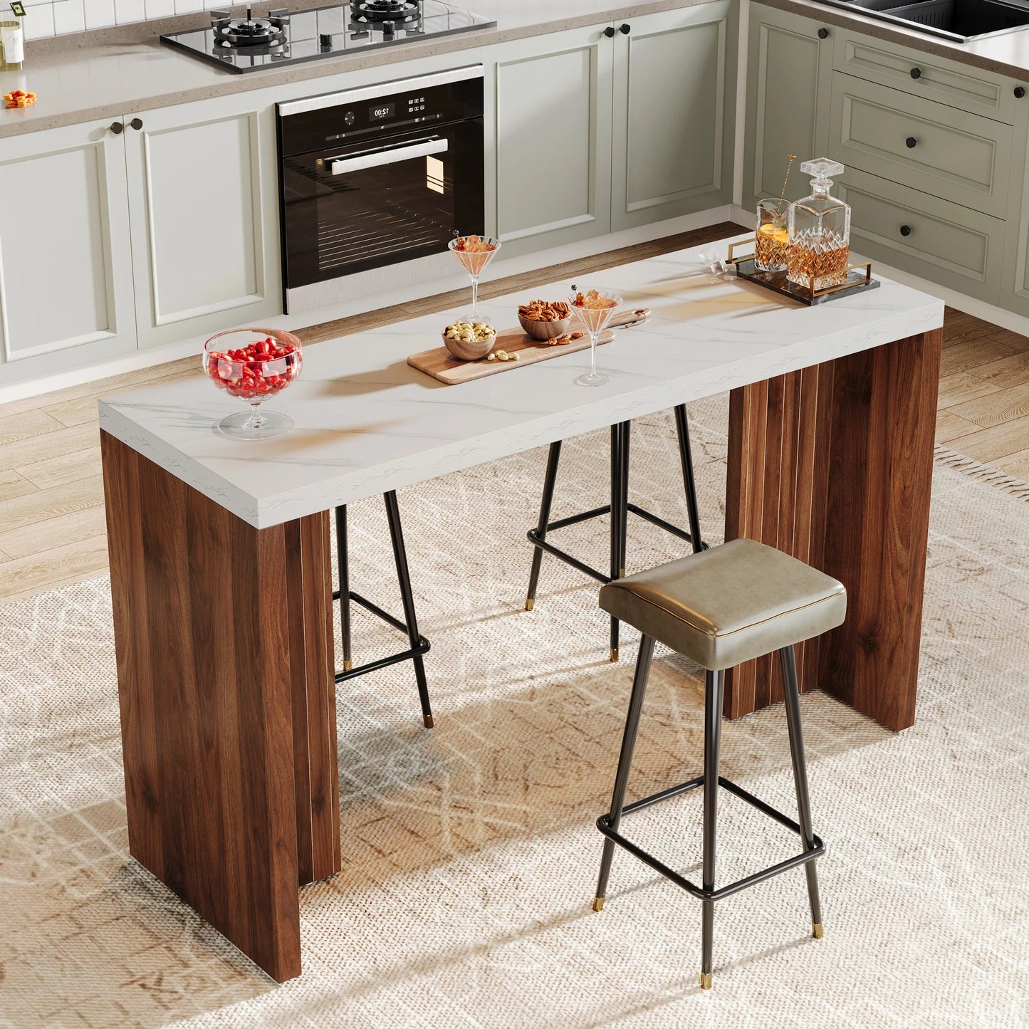 Tribesigns Home Bar Unit, 55.12-Inch Bar Table with a Faux Marble Finished Tabletop, Modern Freestanding Mini Bar