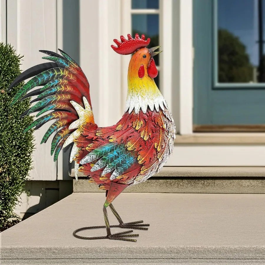21 Inch Metal Rooster Yard Decor Outdoor Garden Statue For Backyard Patio