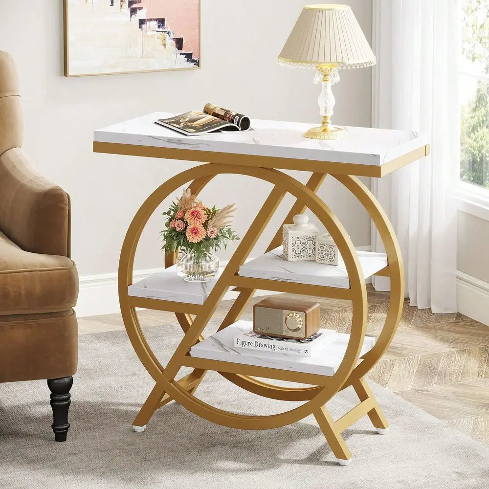 Modern 4 Tier End Table Wooden Side Table Metal Frame Living Room Nightstand