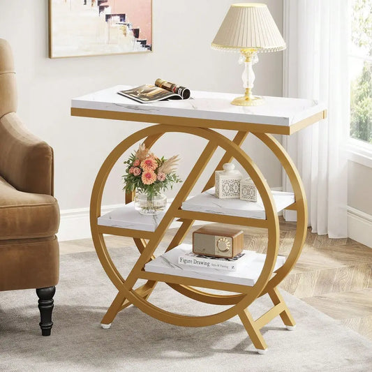 Modern 4 Tier End Table Wooden Side Table Metal Frame Living Room Nightstand