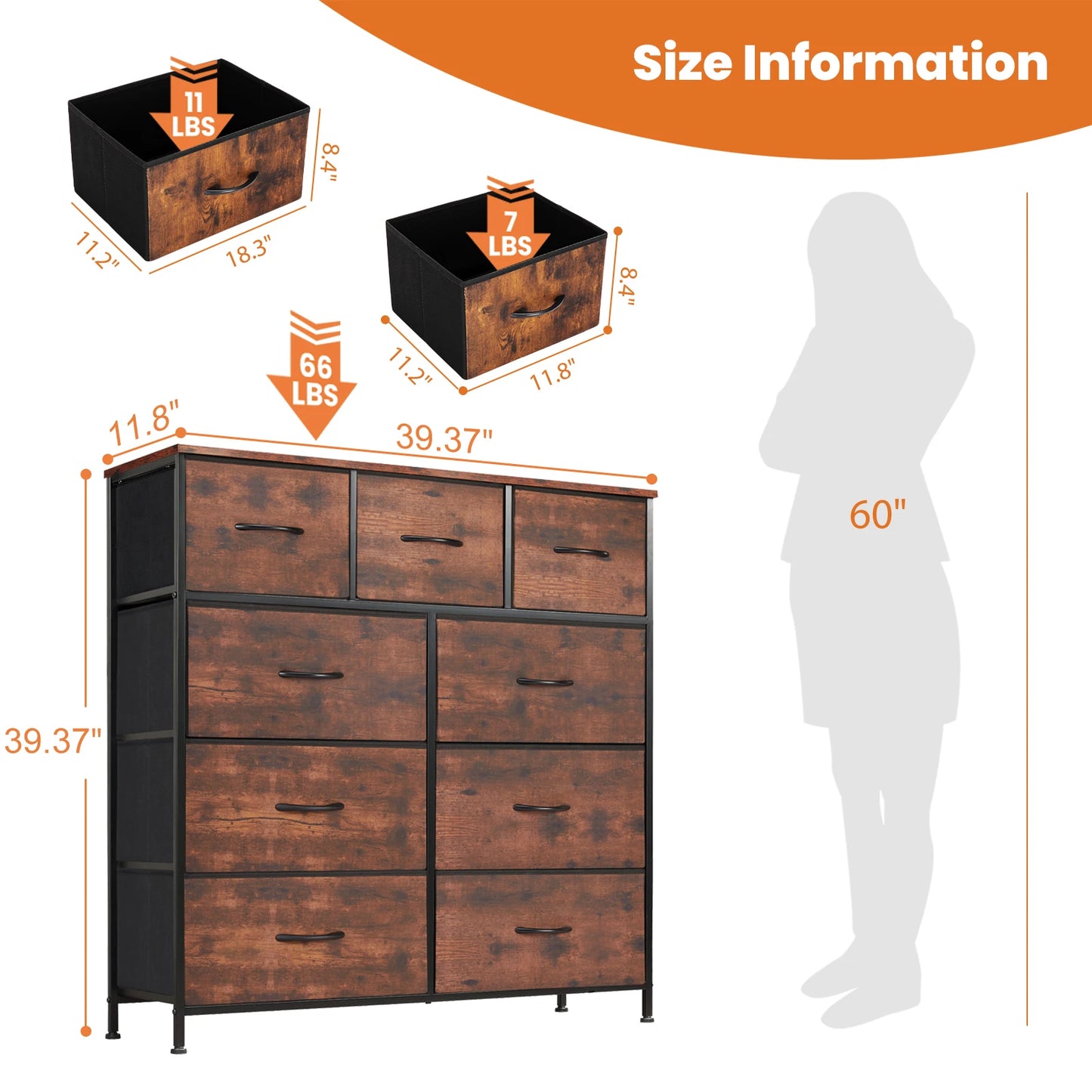JHK 9 Fabric Storage Drawers Dresser Wardrobe Tall Chest Closet Organizer