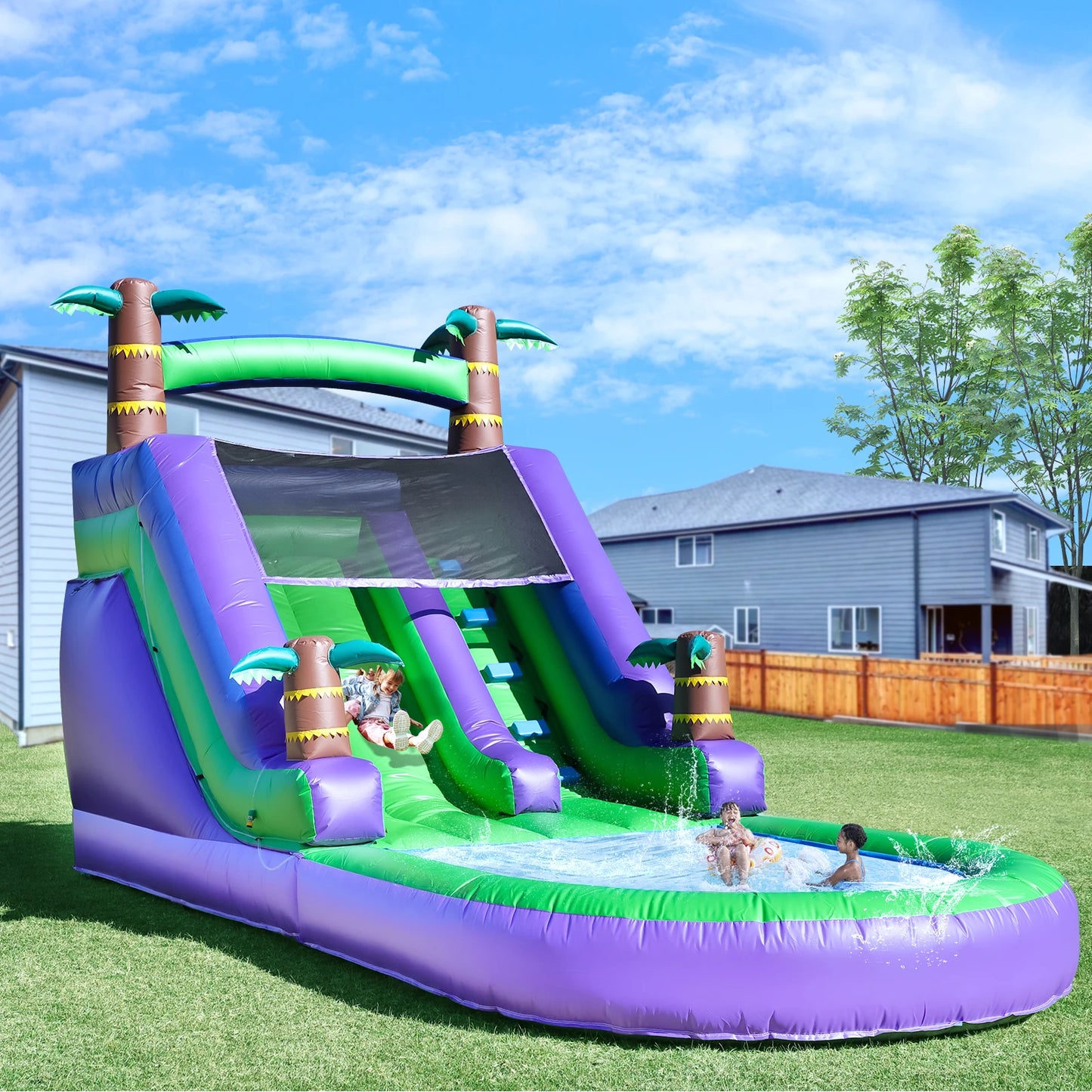 Commercial Inflatable Water Slide With 1100W Air Blower PVC
