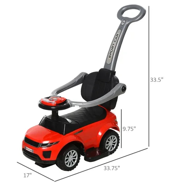 2 In 1 Toddler Push Car Ride On Stroller With Horn Music Lights Red