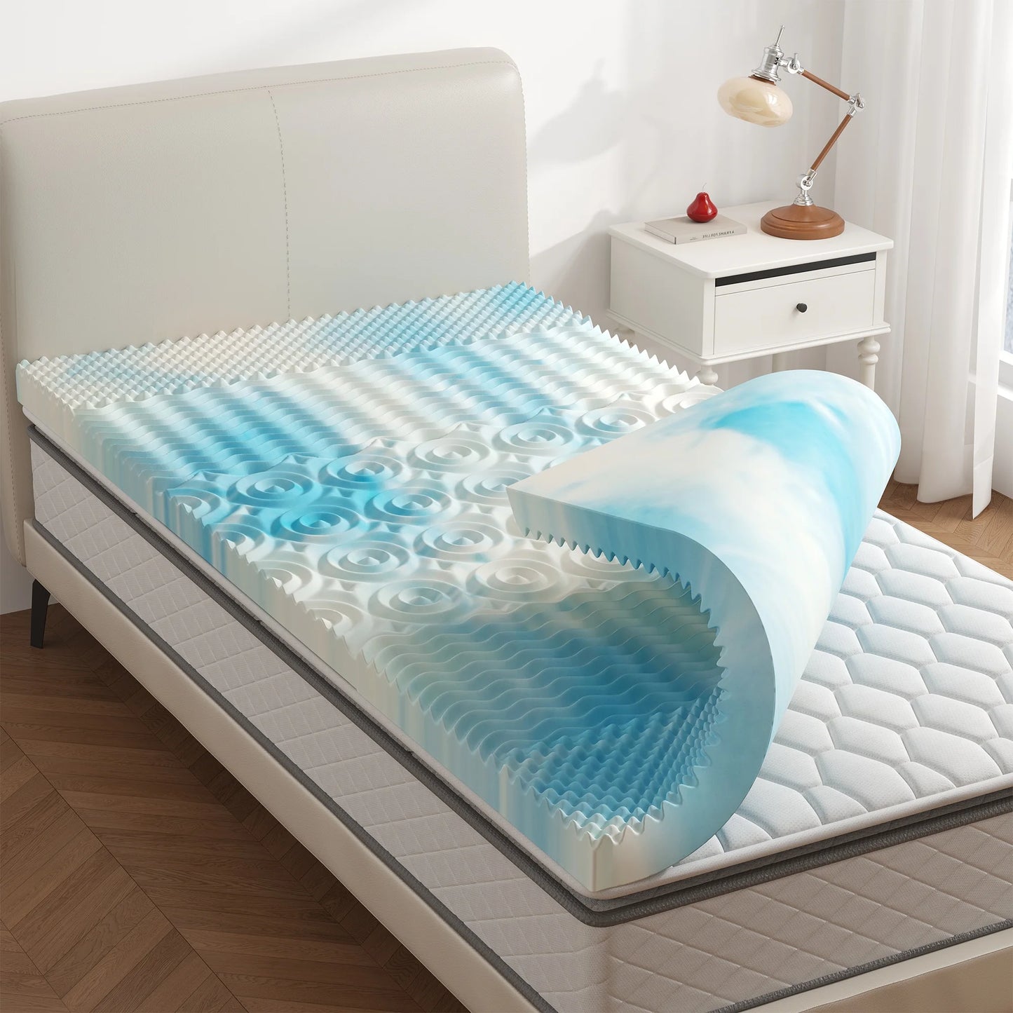 JHK 3 Inch 5 Zone Gel Memory Foam Mattress Topper Breathable Cooling Full Size