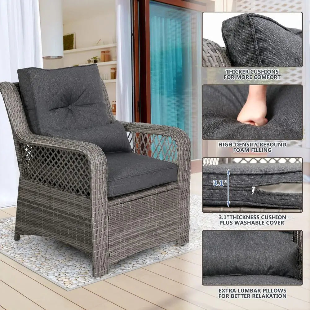Grey Wicker Outdoor Patio Furniture Set 6 Piece With Sectional Sofa And Ottoman