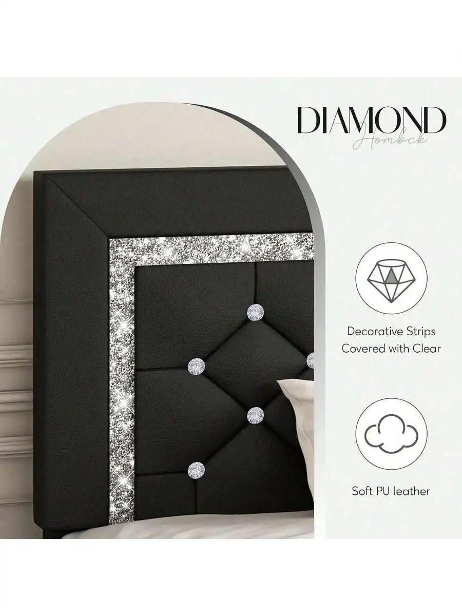Twin/ Full/ Queen/ King Size Bed Frame, Upholstered Bed Frame With Diamond Headboard And Footboard, Pearl White/ Beige/ Black/ Grey/ Pink/ Purple/ Green