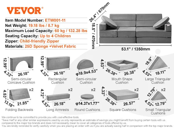 SucceBuy Play Couch Kids Sofa Toddler Foam Sofa Couch w/ High-density 25D Sponge for Playing Creativing Sleeping Kids Furniture