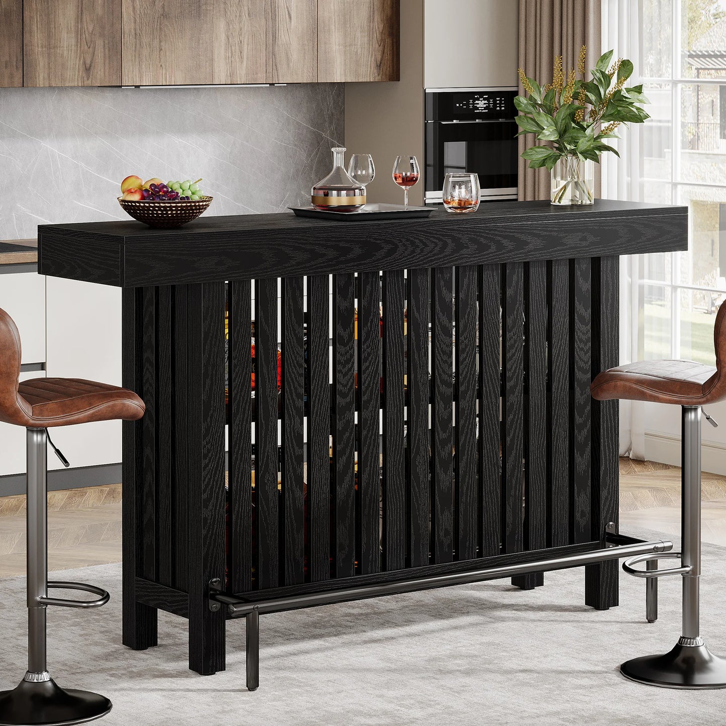 Tribesigns 63-Inch Large Home Bar Unit, 2-Tier Mini Bar Table Height Pub Table with Footrest, Modern Coffee Bar Cabinet