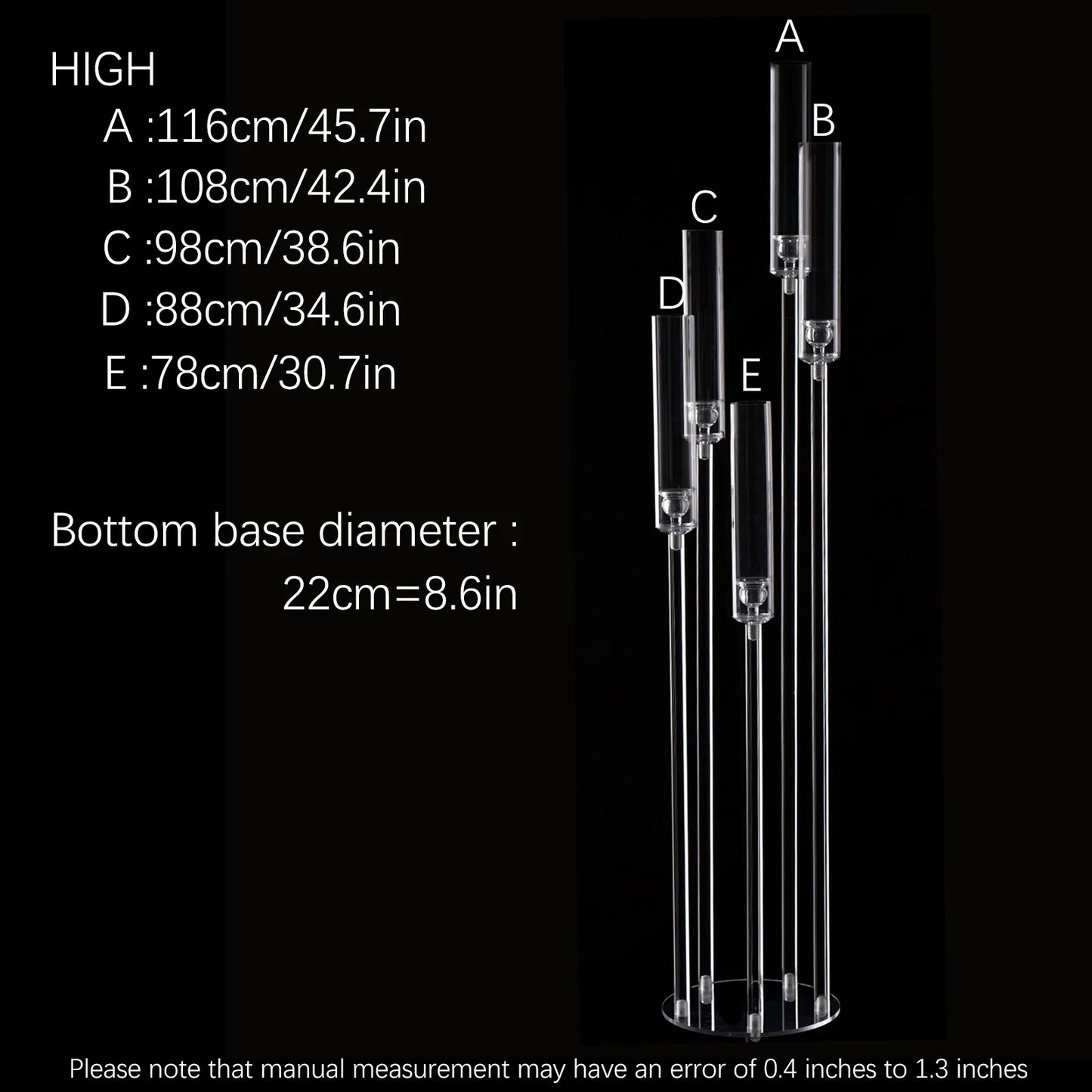 10PCS Acrylic 5 Arm Candelabra Clear Floor Candelabra for Wedding Candlestick Holder for Table Centerpiece Ceremony Party Home