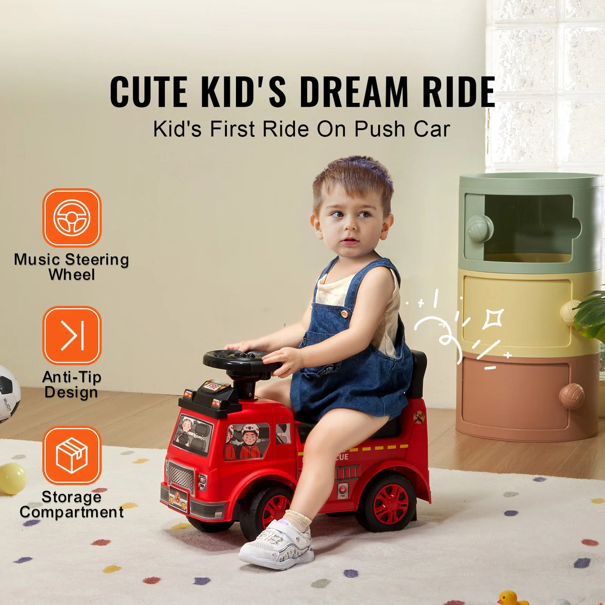 SucceBuy Kids Ride On Car With Music Steering And Seat Storage