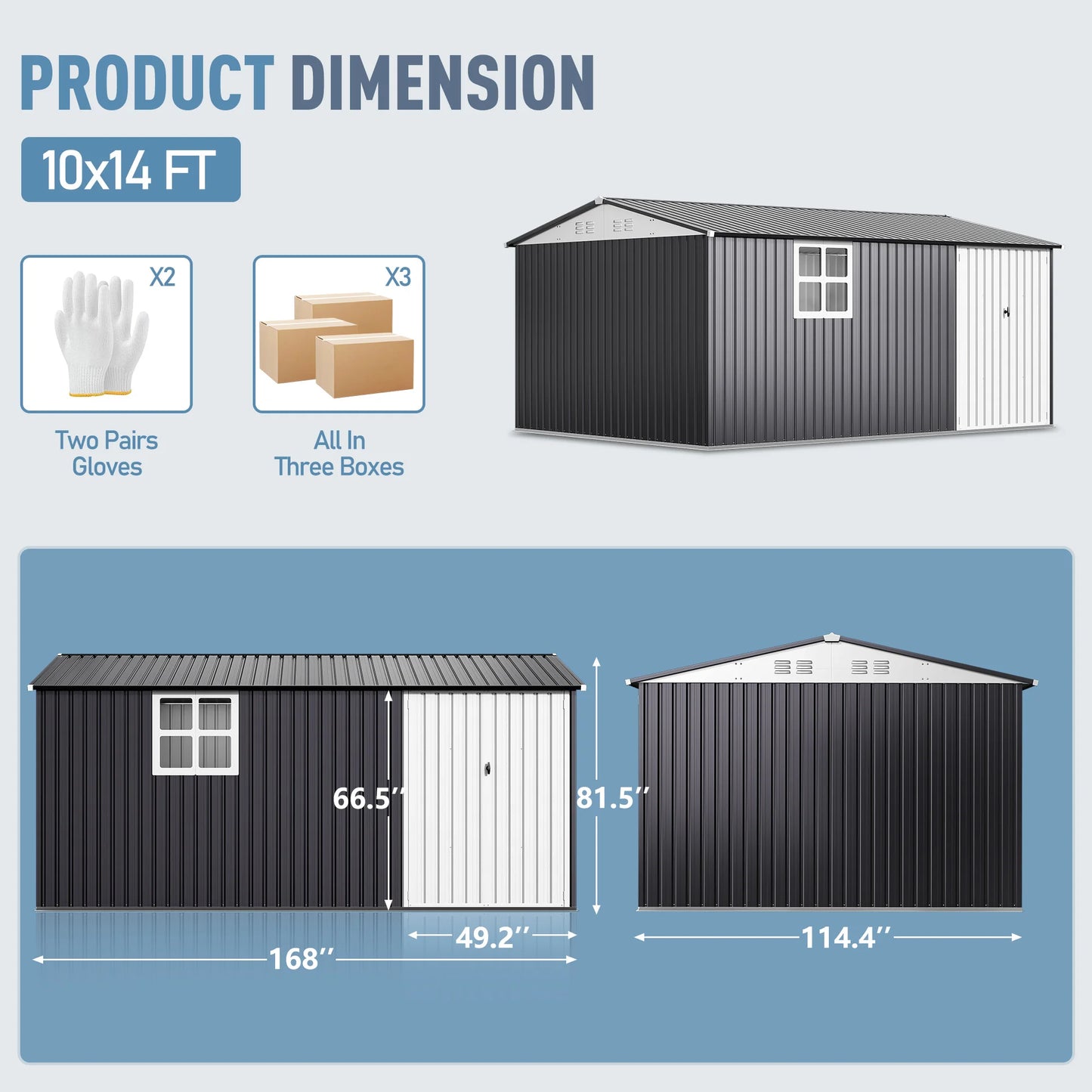 VIWAT 10x12 To 12x14 Ft Outdoor Metal Storage Shed With Lockable Window