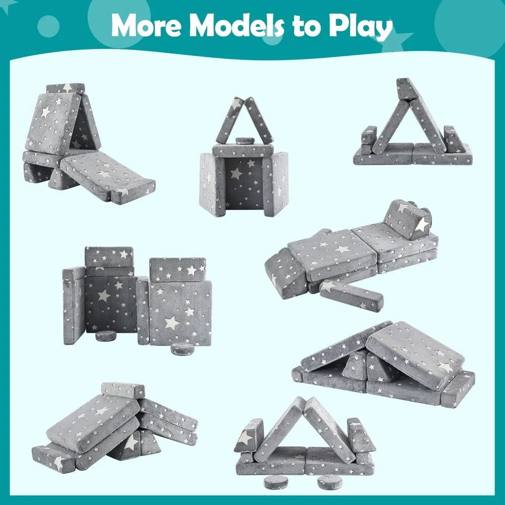 Modular Play Couch, 10PCS Creative Sectional Fort Building Sofa,for Bedroom Convertible Soft Foam Furniture Floor Cushion