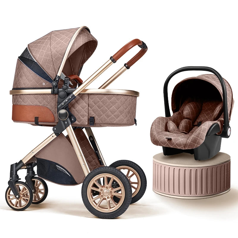 Luxury Baby Stroller 3 In 1 High Landscape Pushchair Infant Carrier