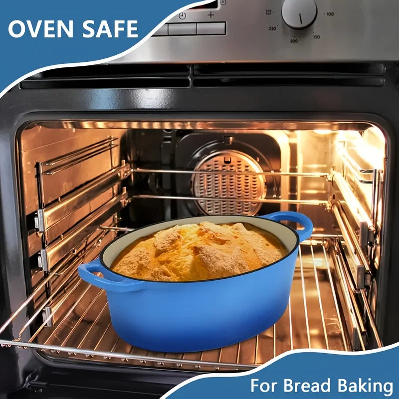 Enameled Cast Iron Dutch Oven With Lid Dual Handles For Bread Baking Nonstick